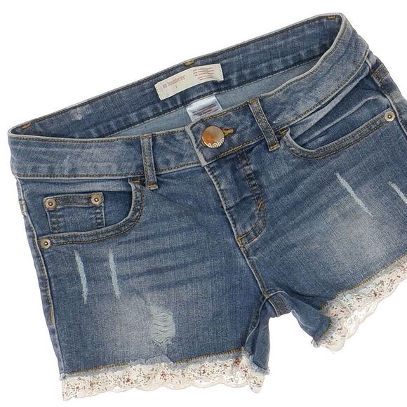 No Boundaries Shorts Juniors Size 1 W26 Blue Jean Distressed Denim Stretch - Picture 2 of 7